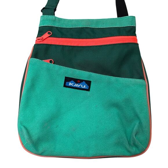 KAVU Crossbody Messenger Bag Shoulder Purse Teal Orange Paracord Shoulder Strap - Picture 2 of 11